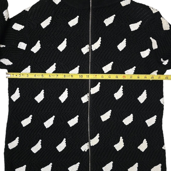 Women's Gardy Cardigan Knit Sweater Black Knit White Sequins Rhinestone Zipper L - Picture 9 of 13